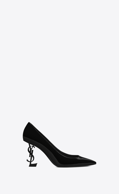 OPYUM 85 Pumps aus schwarzem Lackleder und Chrom